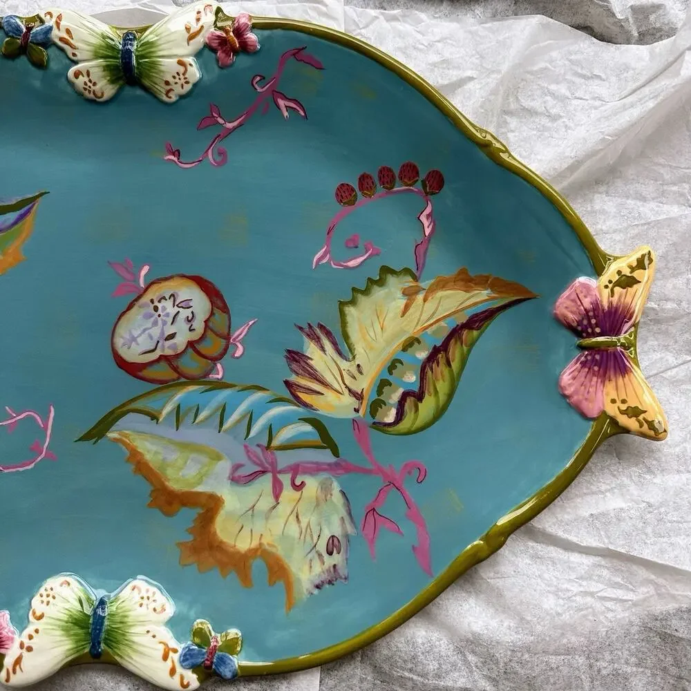 Tracy Porter Papillon Collection LARGE Platter Butterfly Floral Nature Blue WOW